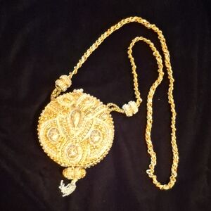 Mary Frances Gold Beaded Round Clutch